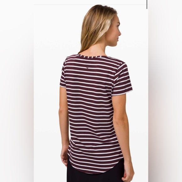 lululemon athletica Striped Short Sleeve Tee - Maroon and White - Picture 2 of 5